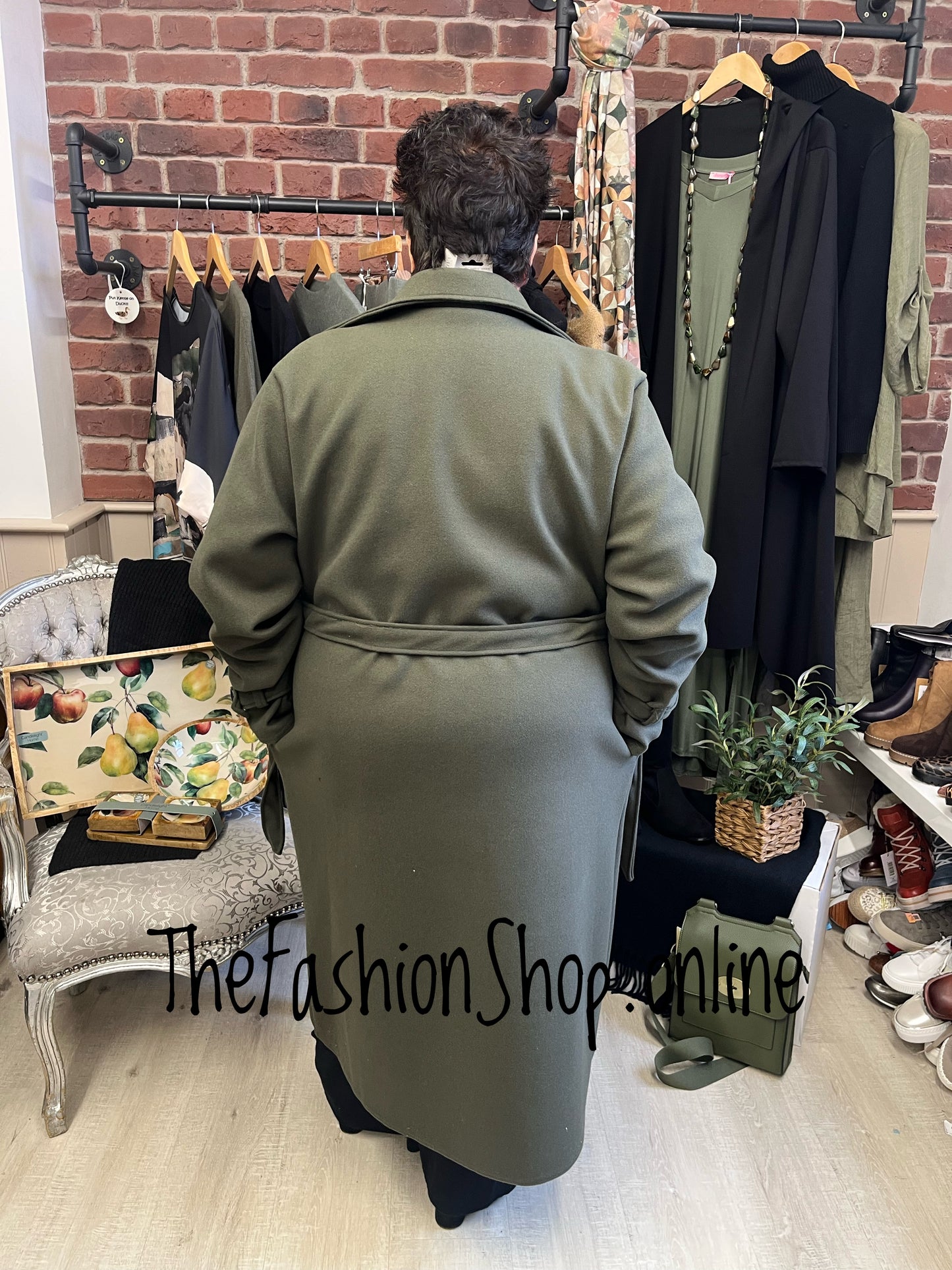 Lizzy Khaki Green double breasted trench coat 16-20