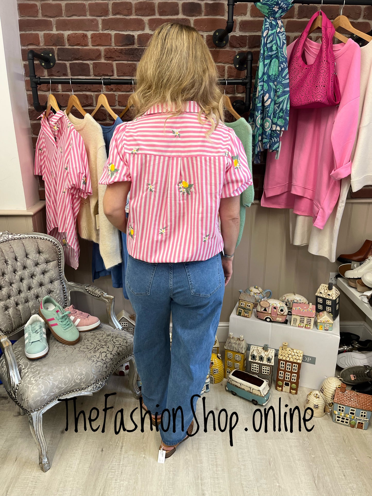 Anita pink striped lemon shirt sizes 10, 12 and 14