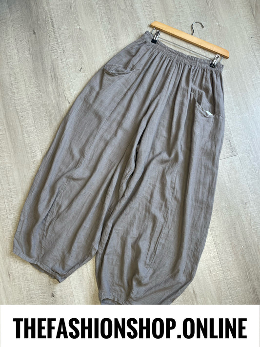 Caroline mocha linen mix barrel leg trousers 10-20