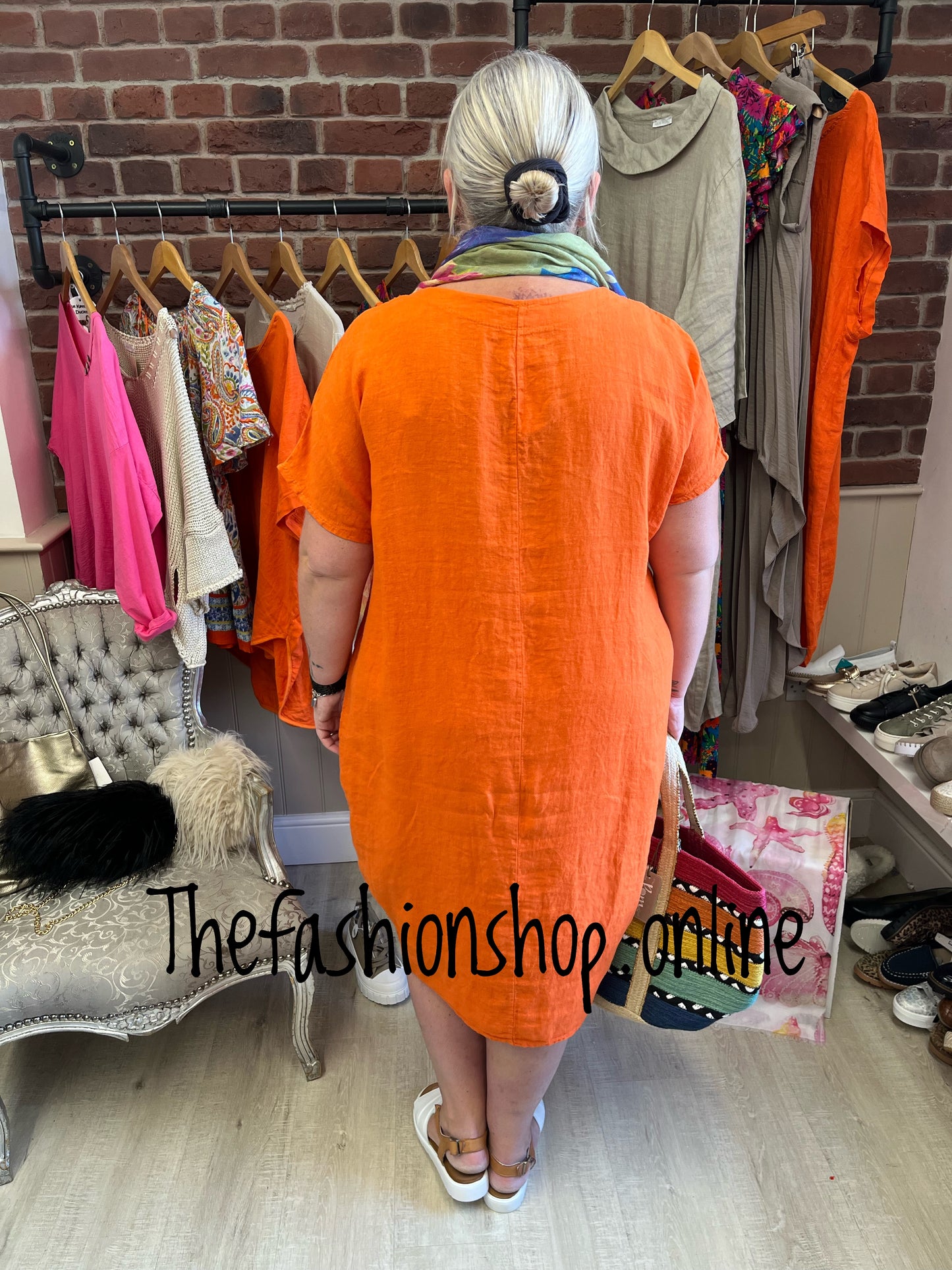 Kali orange linen tulip dress 16-20
