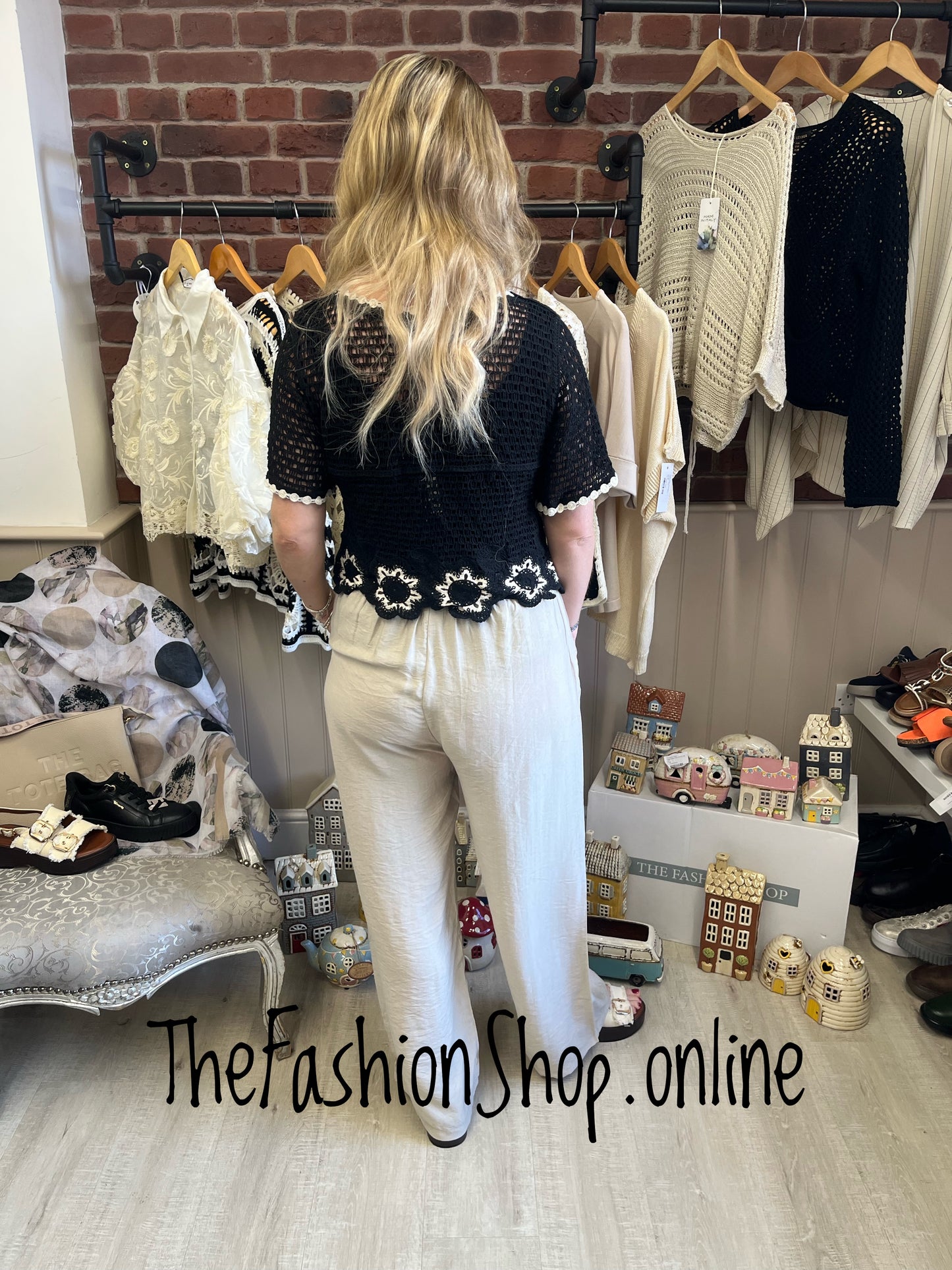 Helena black with cream crochet button top 8-12