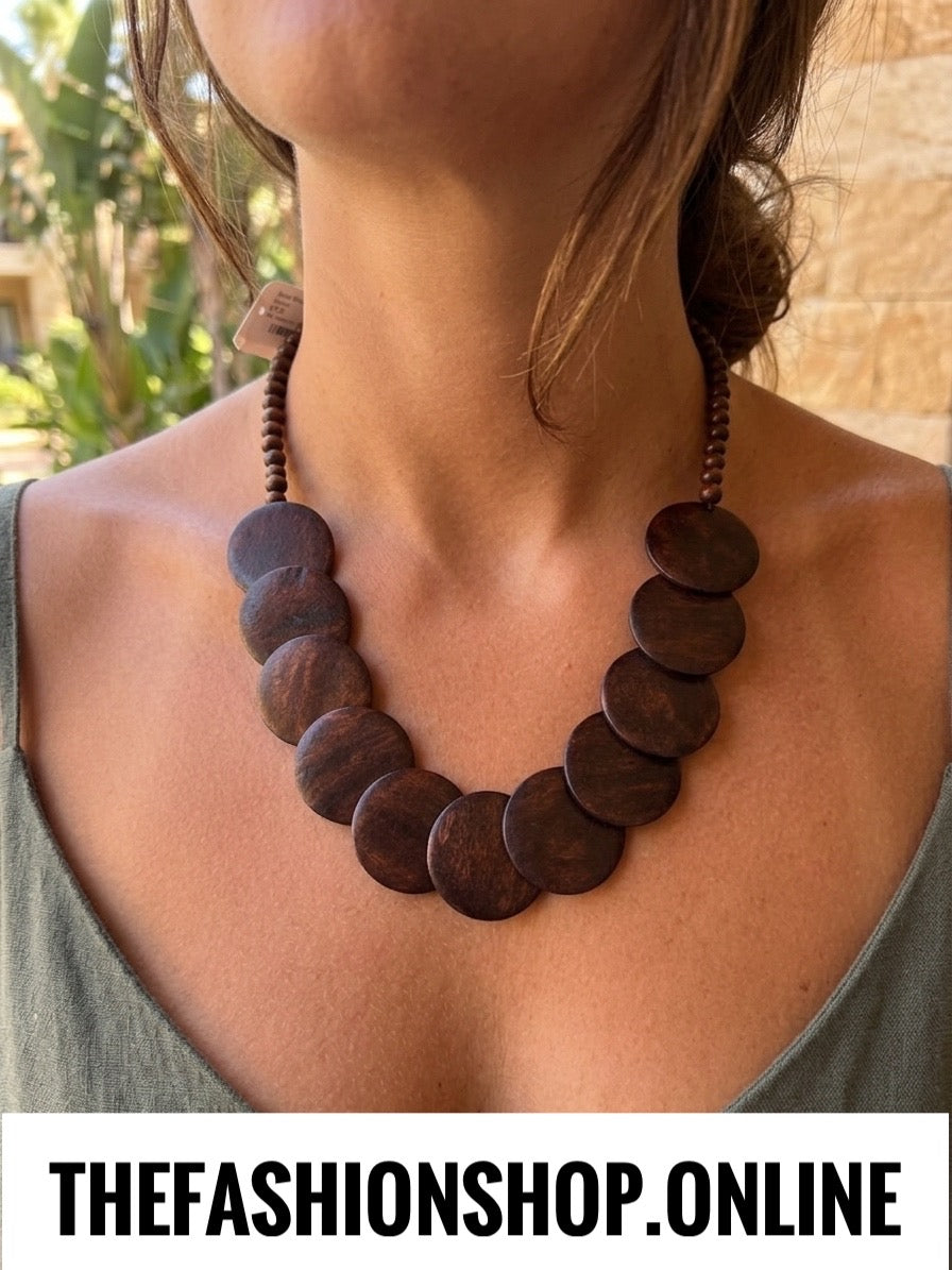 Sienna Wooden Circles Statement Necklace