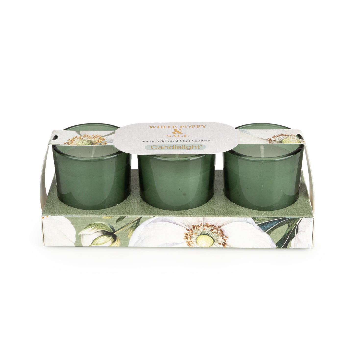 Candlelight Set of 3 Voltives White Poppy and Sage