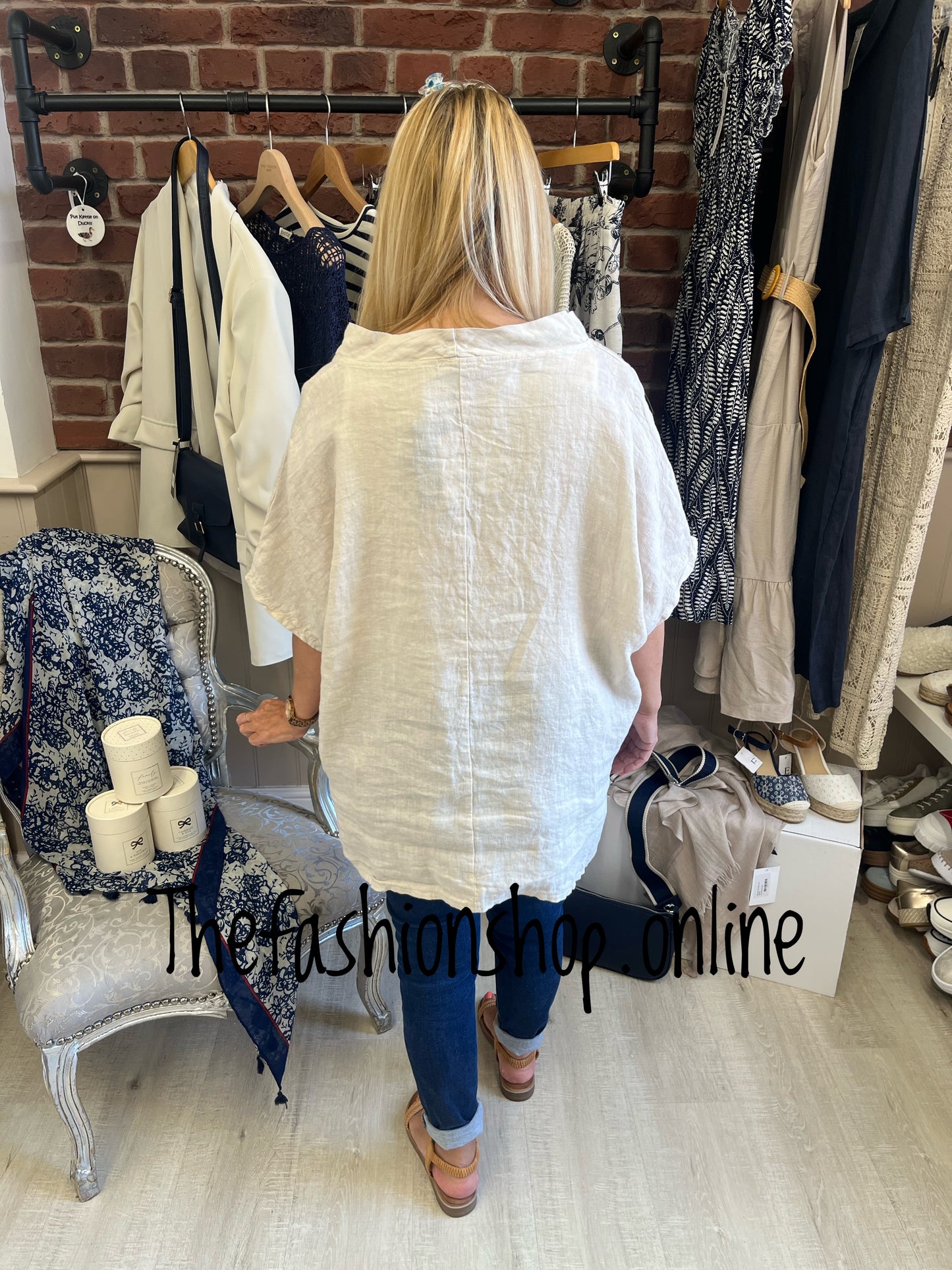 Stone linen roll neck top 12-16