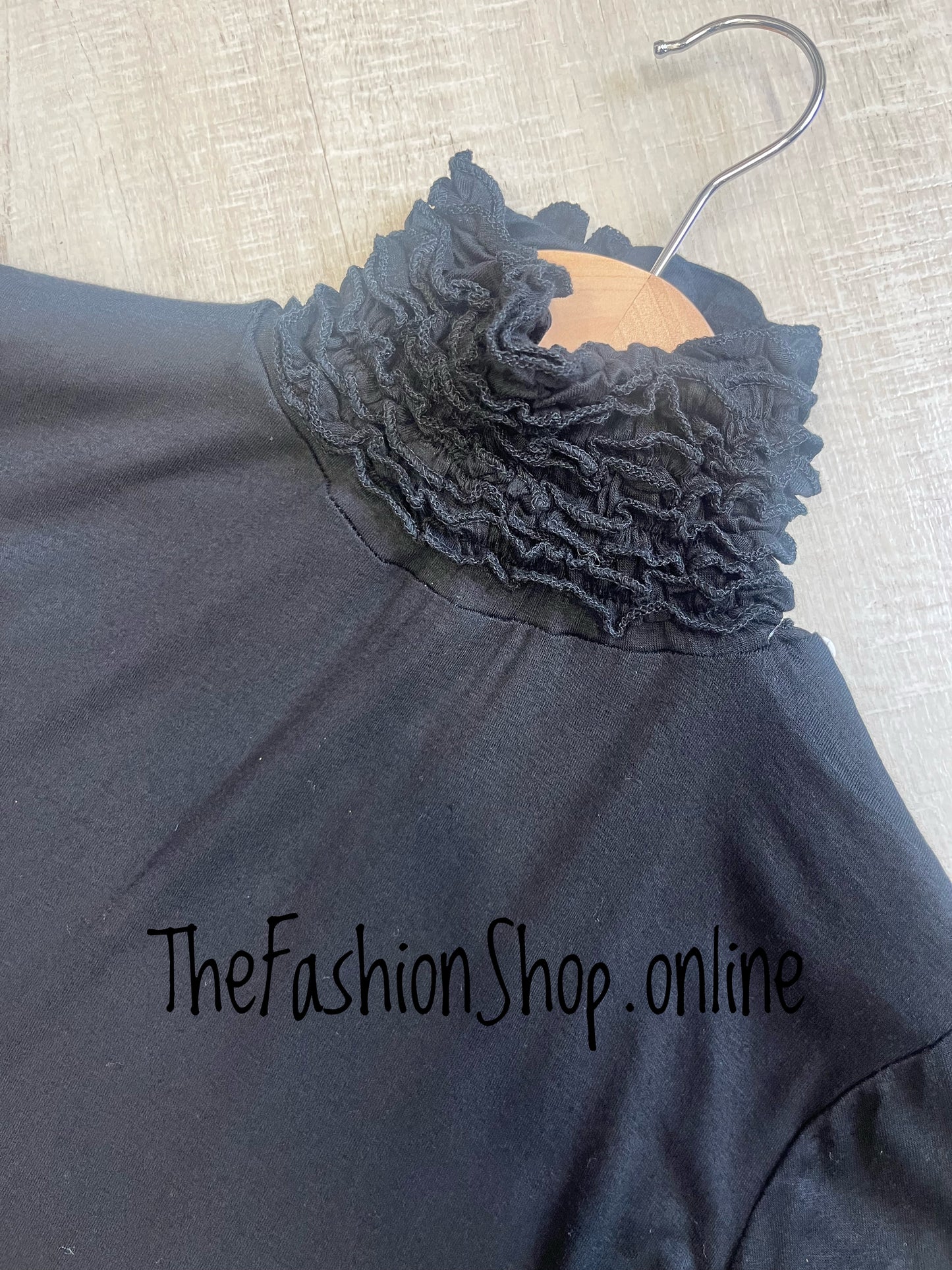 Heidi black ruffle neck polo top 8-10