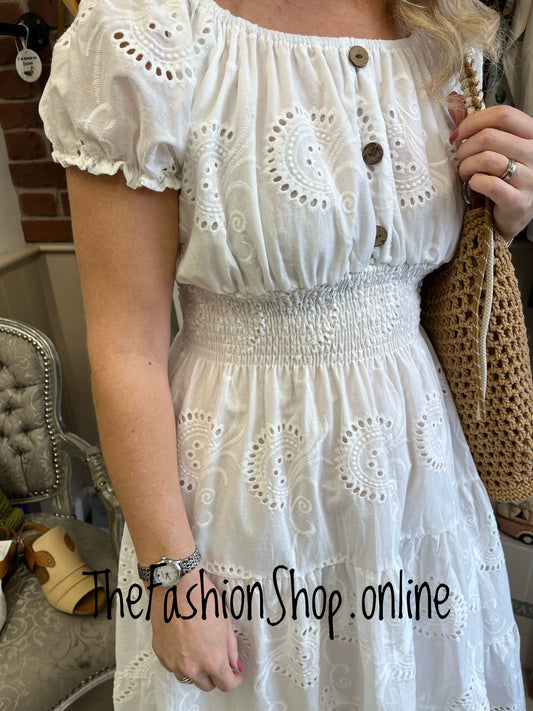 Avril white broderie Anglais gypsy midi dress 8-16