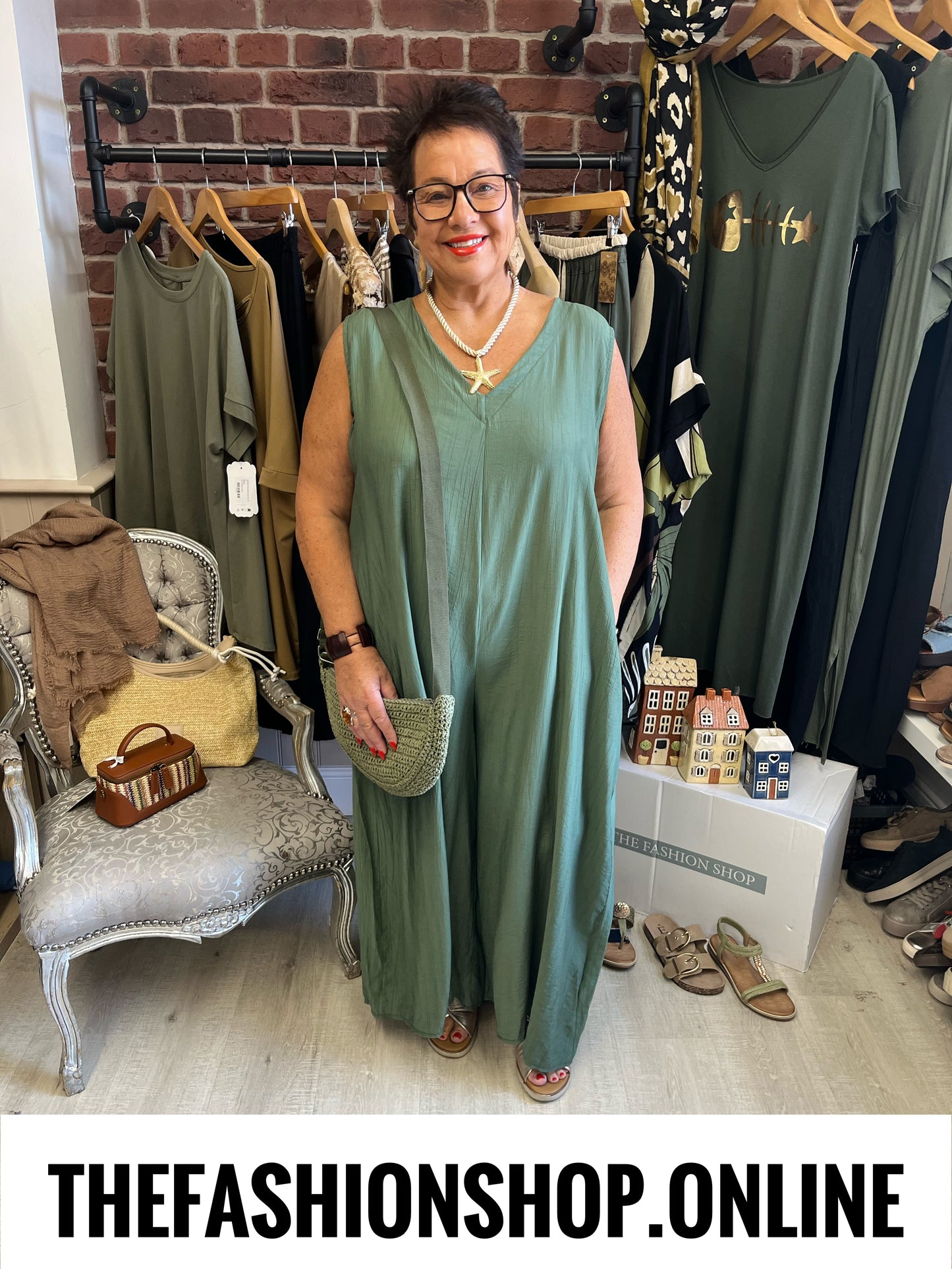 Katelyn khaki open back jumpsuit 12-18