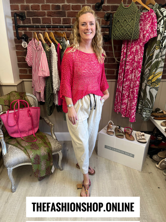 Hot Pink Popcorn Open Knit Top 10-20
