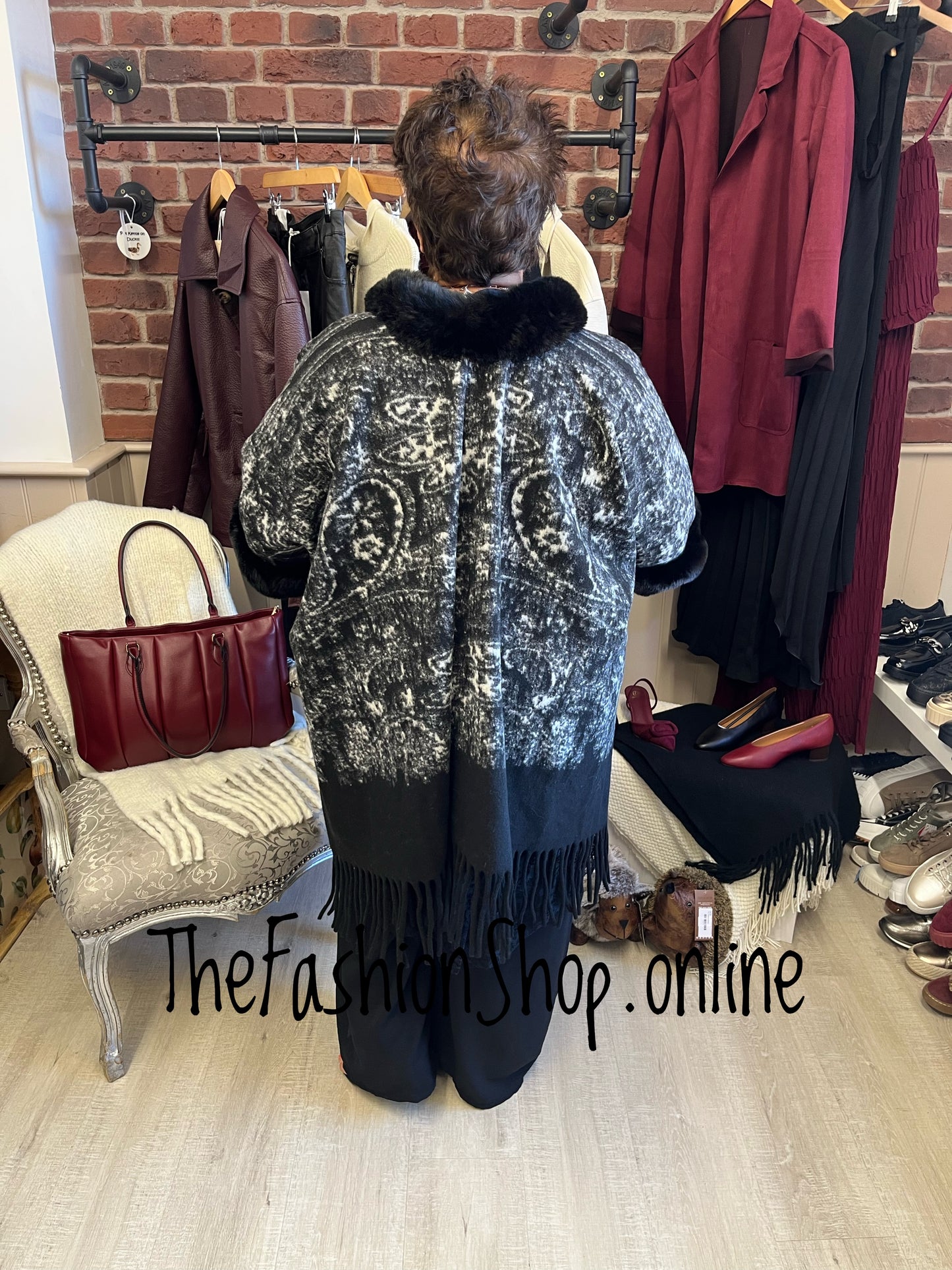 Whitney black faux fur cape - free size