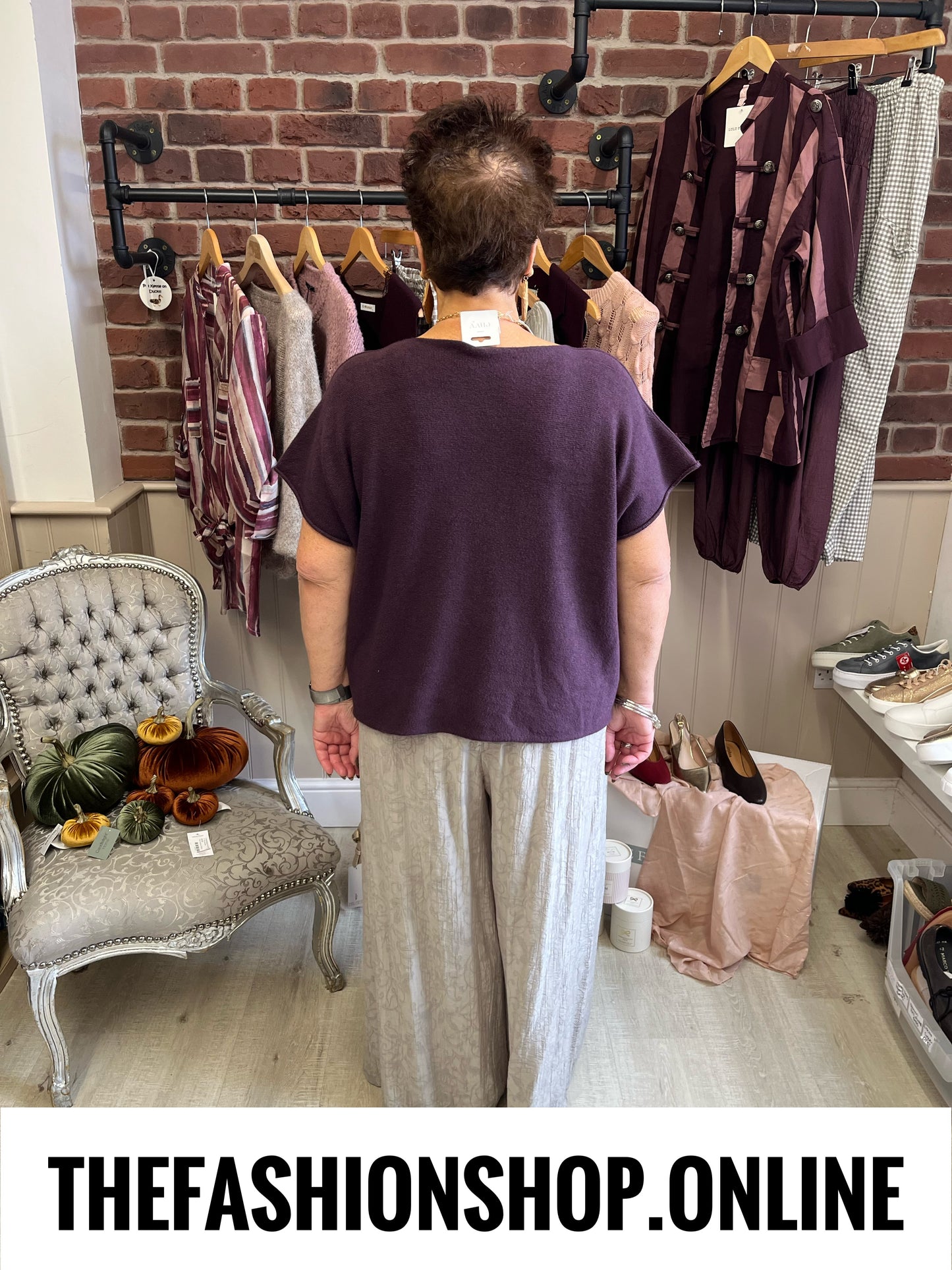 Elsa damson V neck knitted top 10-20