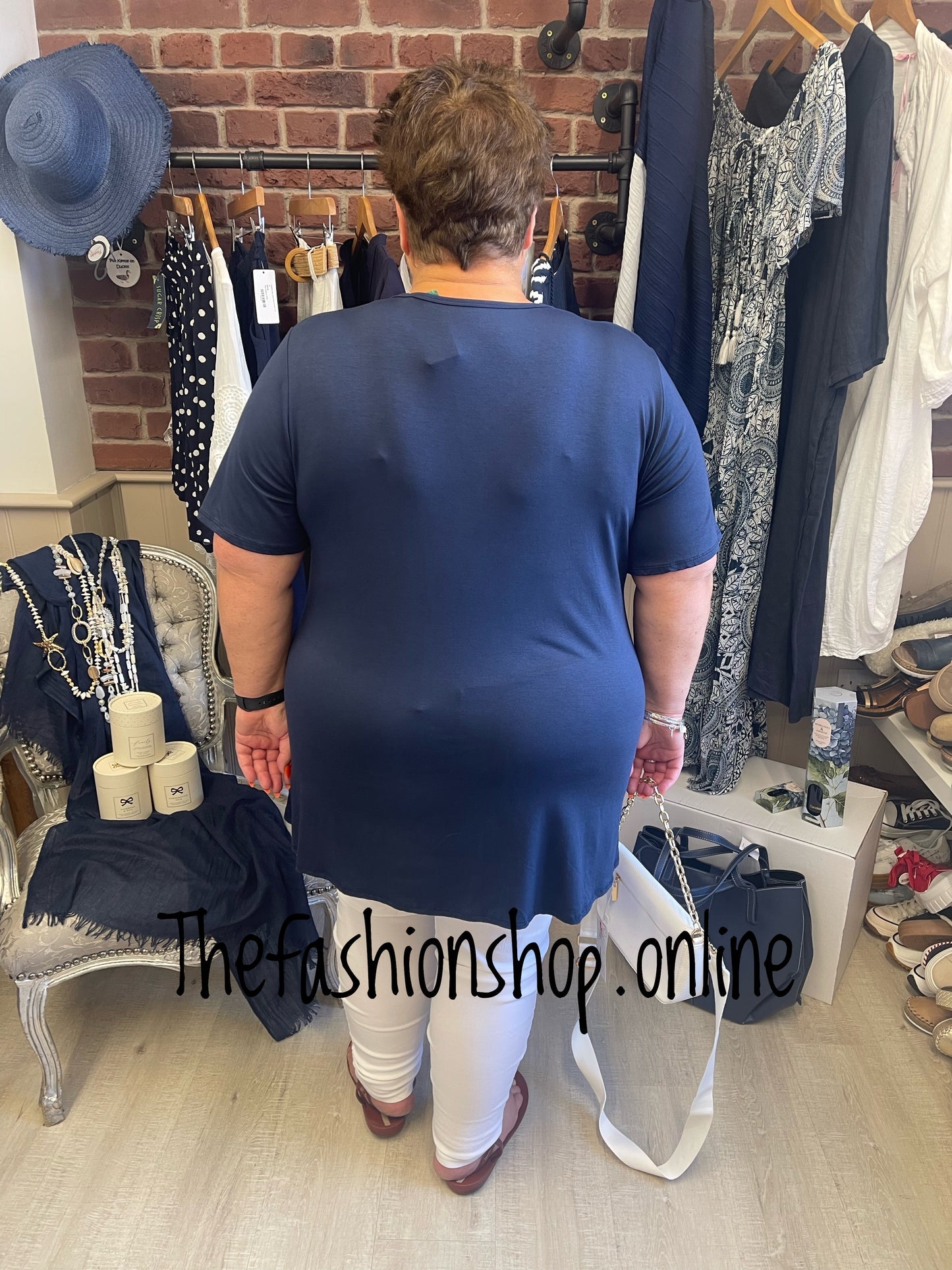 Katelyn navy ladder v neck top 16-22