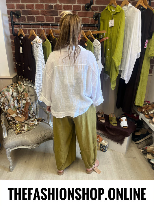 Jodie olive linen mix barrel trousers 10-16