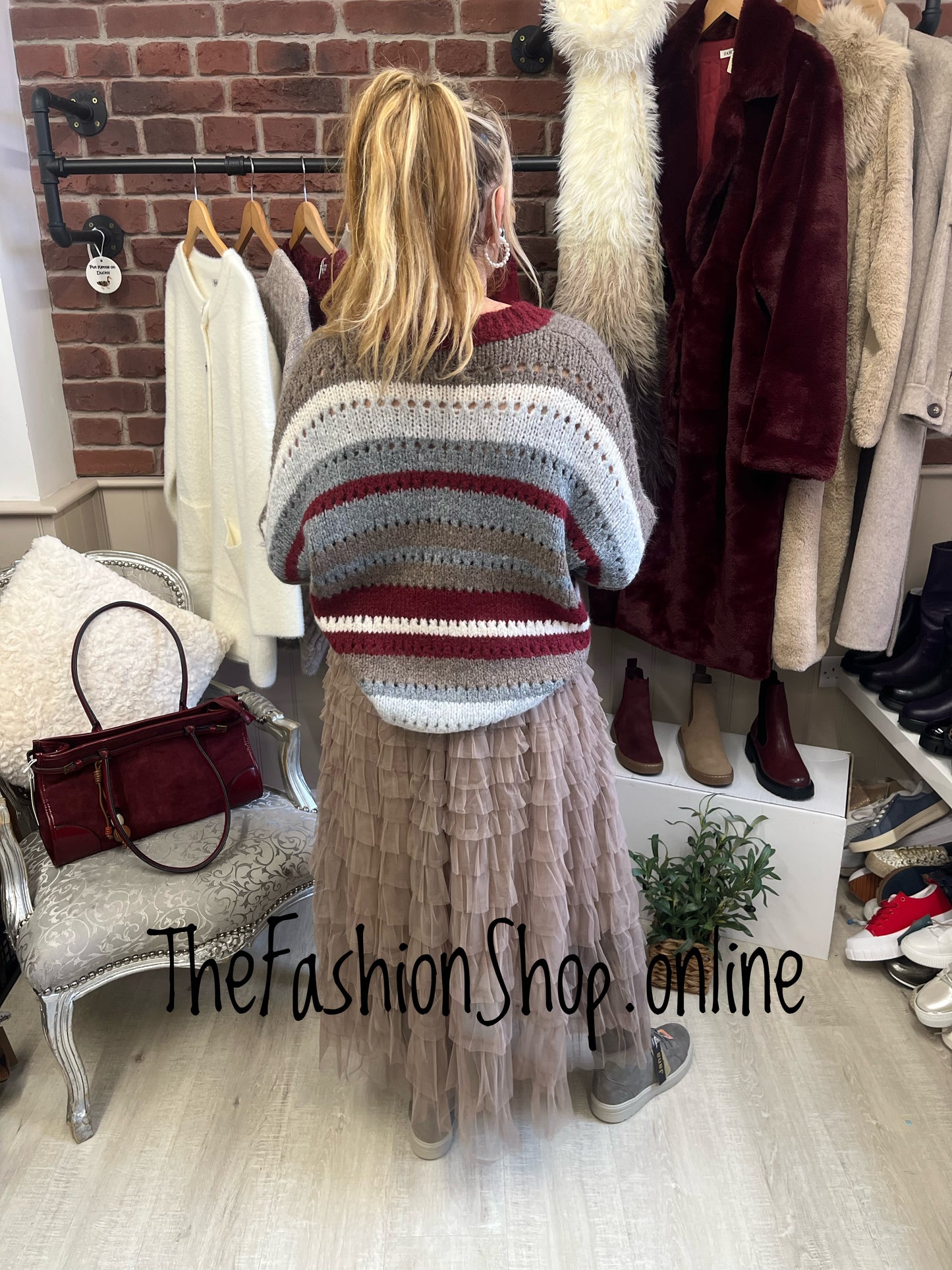 Sarah Tempest wine striped wool mix jumper 10-16