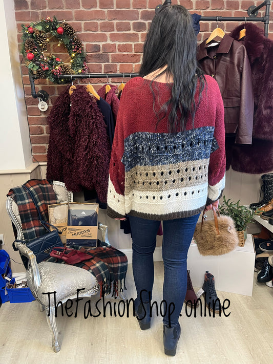 Sarah Tempest wine and navy wool mix jumper 12-22