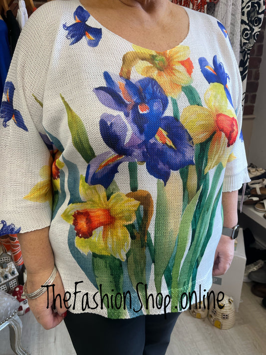 Ashley blue, yellow and green floral knitted top 16-20