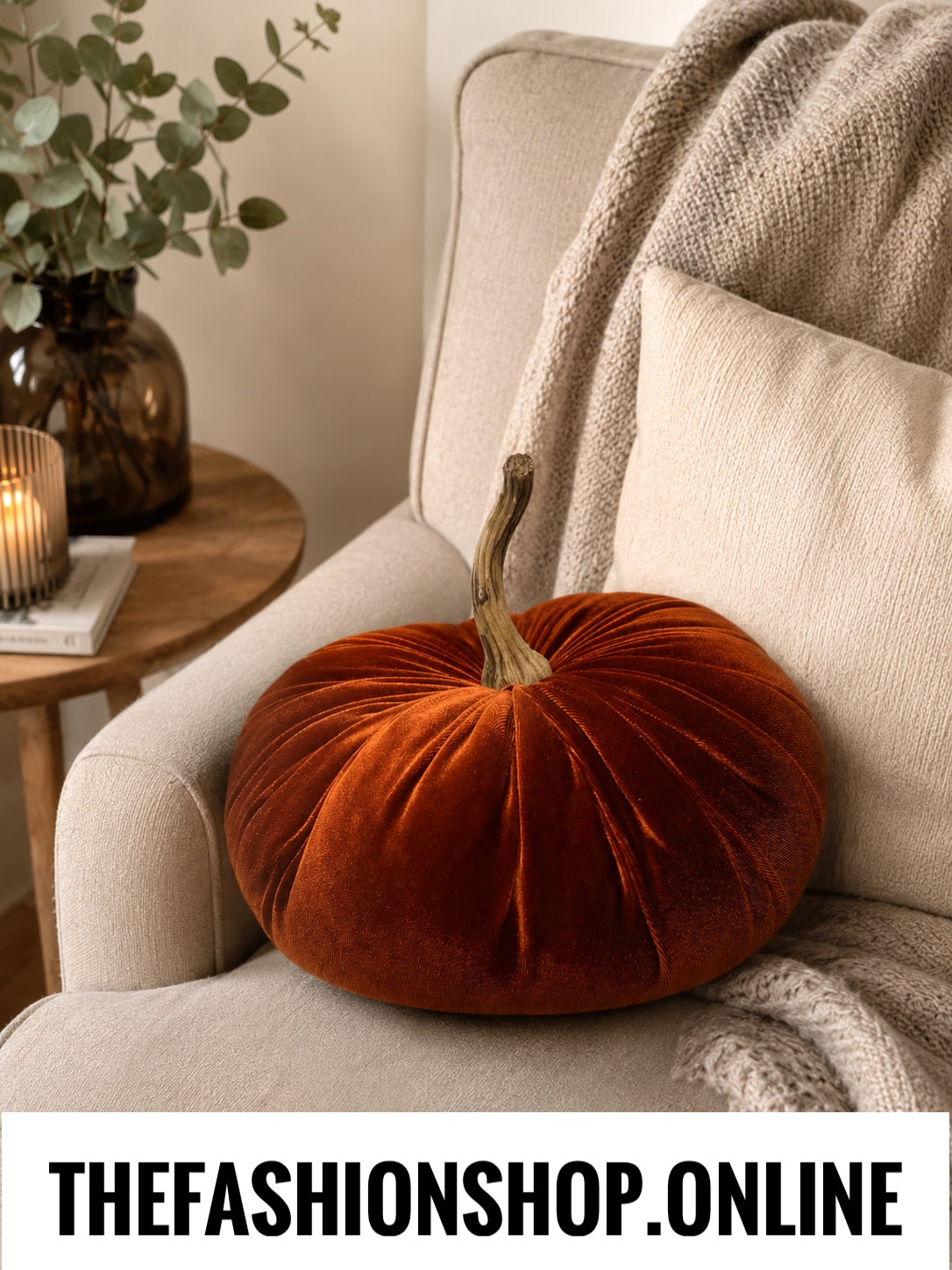Candlelight Velour Pumpkin Terracota Cushion 18cm
