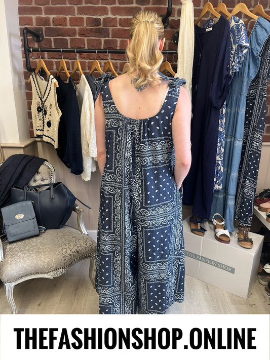 Gracie navy paisley print dungarees 10-16