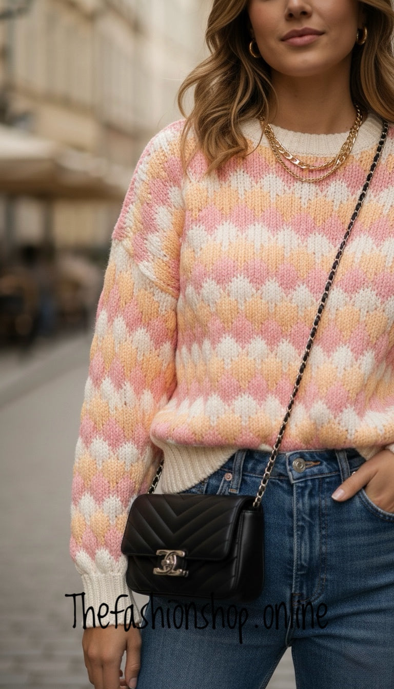 Sophia pink and orange bubble knit jumper 8-14
