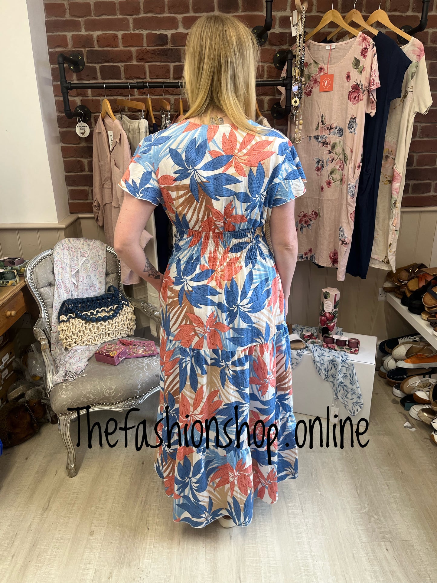 Harmony coral and blue floral summer dress 10-18