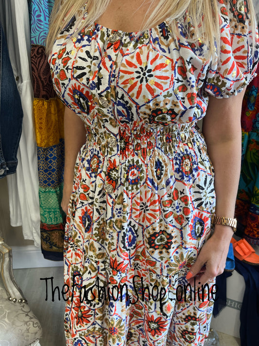 Avril boho print gypsy midi dress 8-16