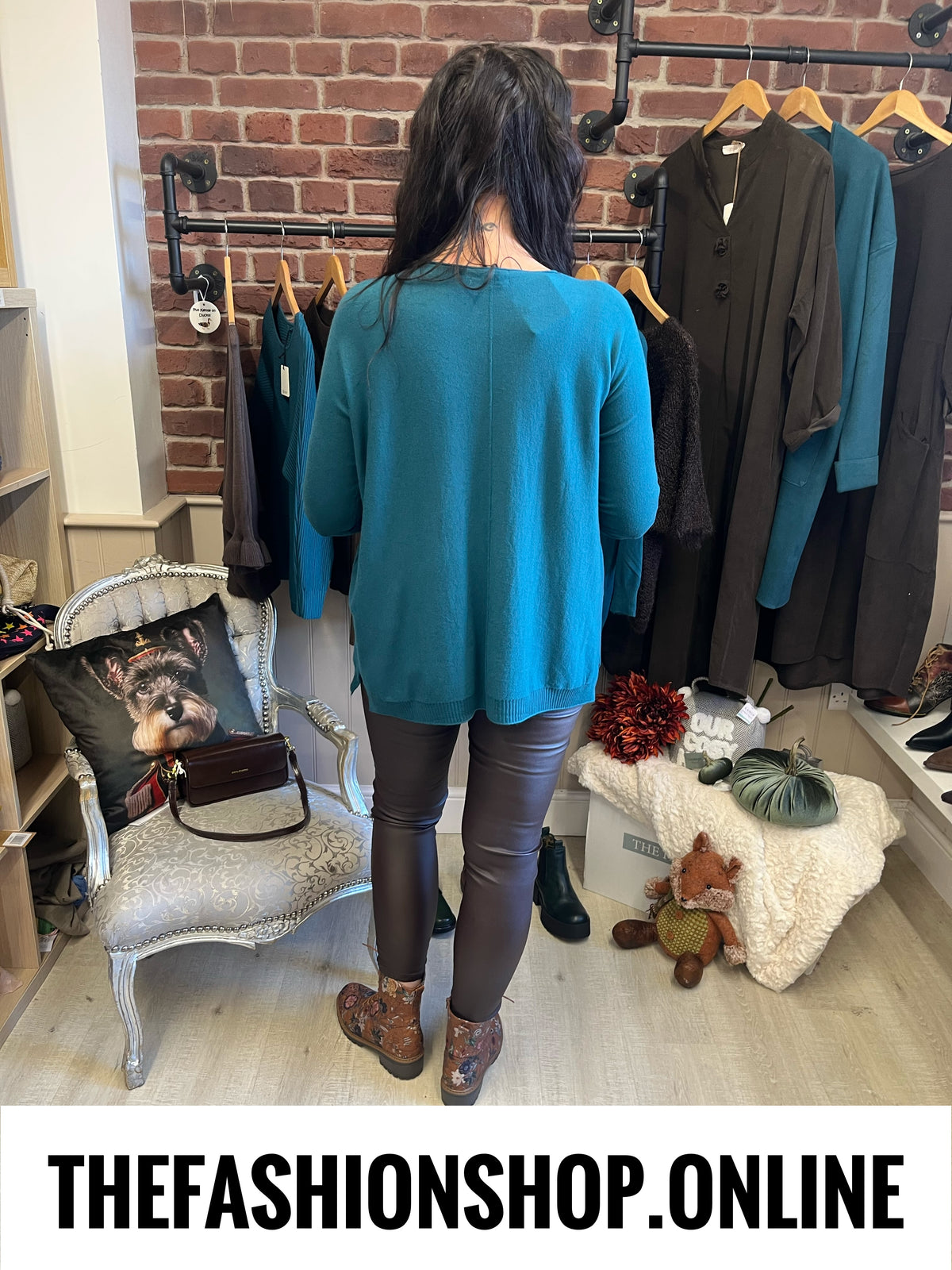 Ellie teal fine knit pocket jumper 14-22