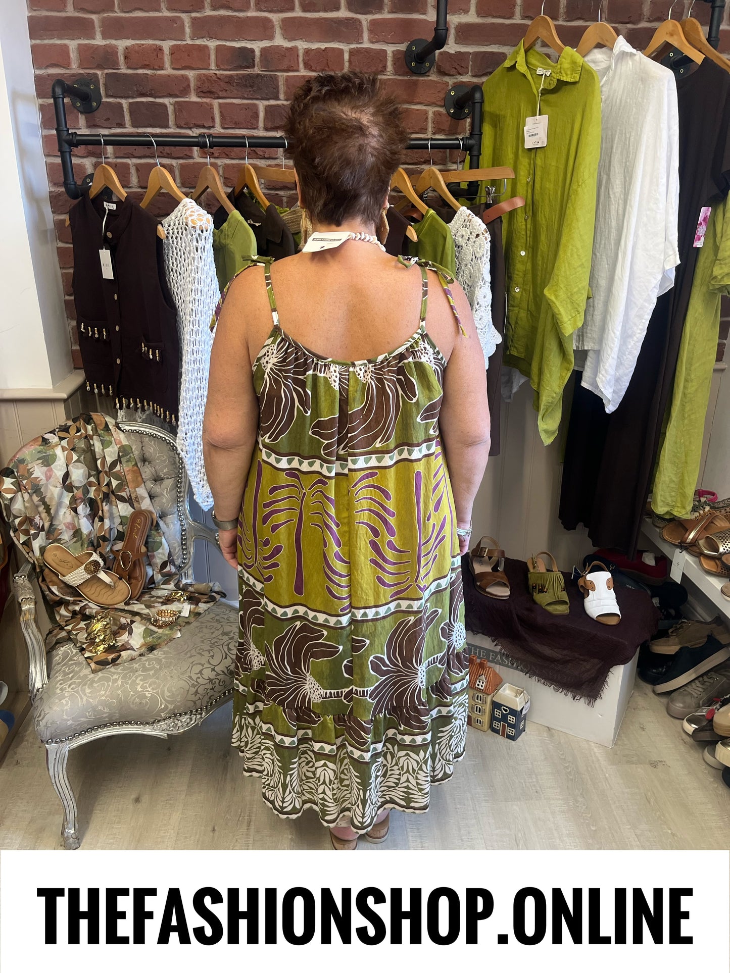 Beverley olive and brown summer dress 16-24