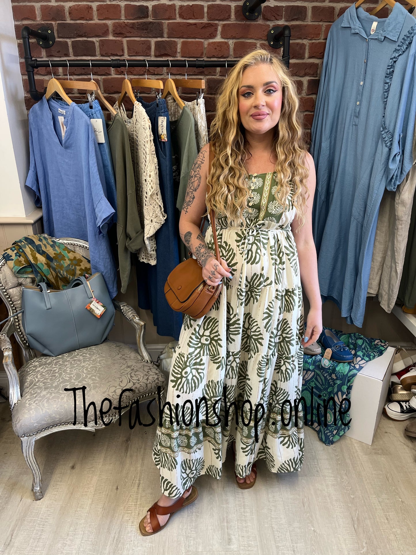 Caroline khaki and beige strappy dress sizes 12, 14 and 16