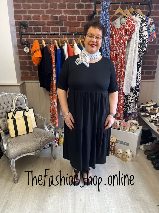 Hannah black tiered midi dress 12-20