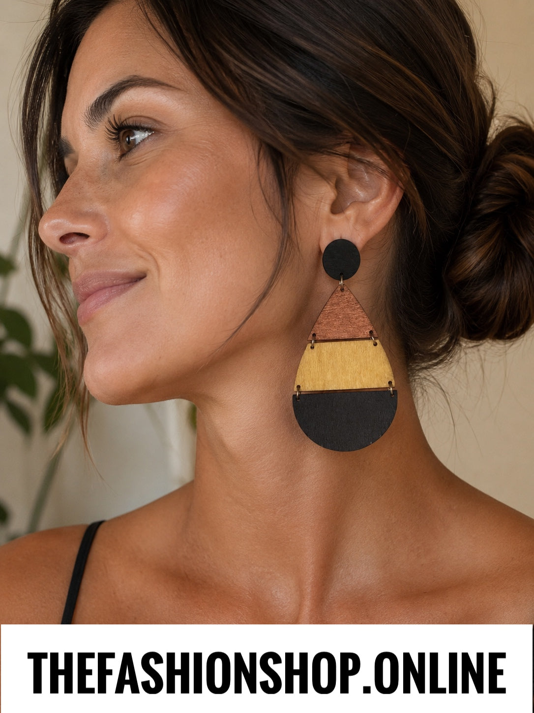 Tan Beige and Black Colour Block Earrings