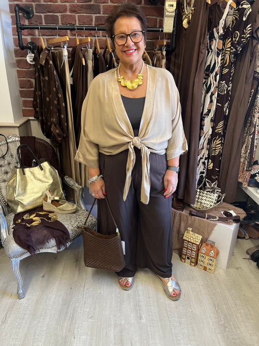Harriett sand tie front shrug 12-22