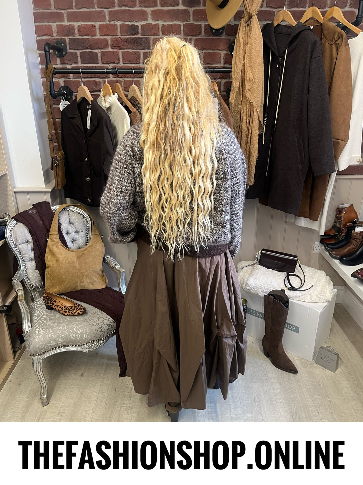Bonnie brown marled wool mix chunky cardigan 10-18