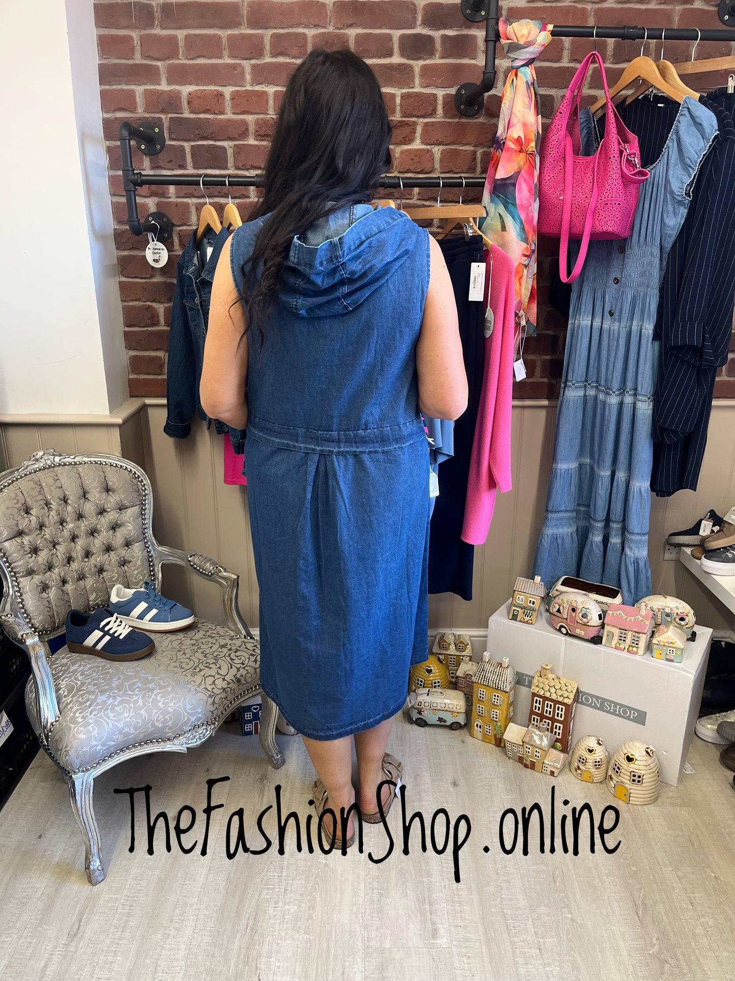 Fly Out denim sleeveless jacket / dress 10-16