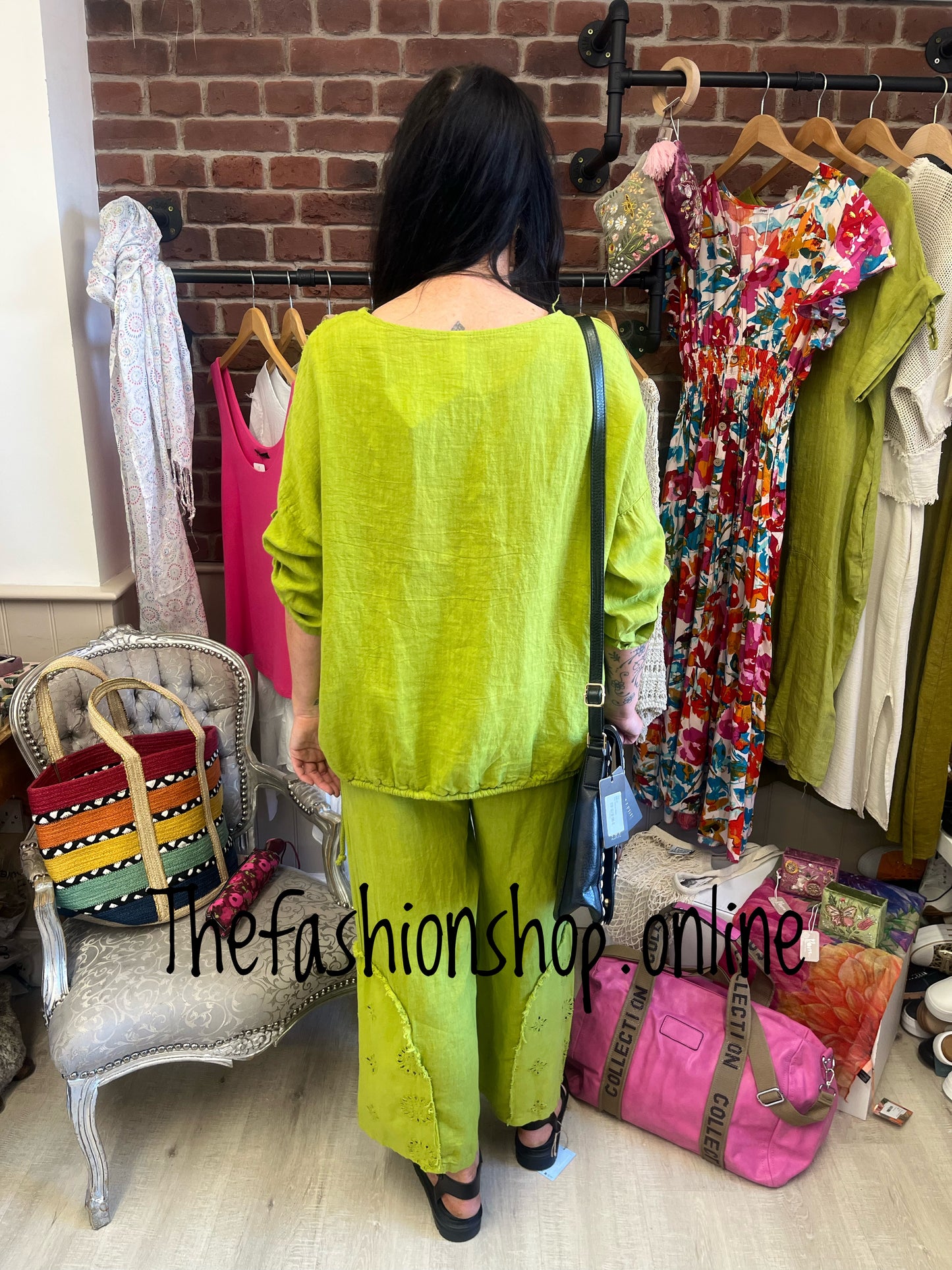 Kara olive linen top 12-18