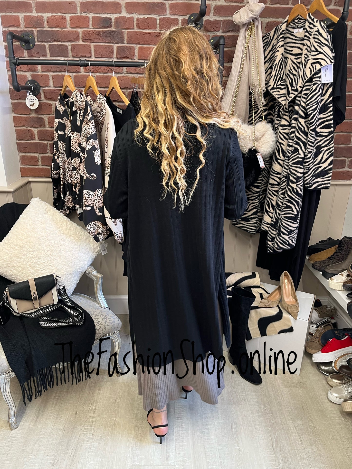 Hattie black ribbed longline cardigan 10-16