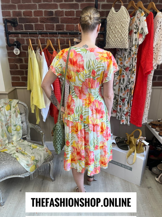 Harmony Tropical Radiance Midi V Neck Dress 10-18