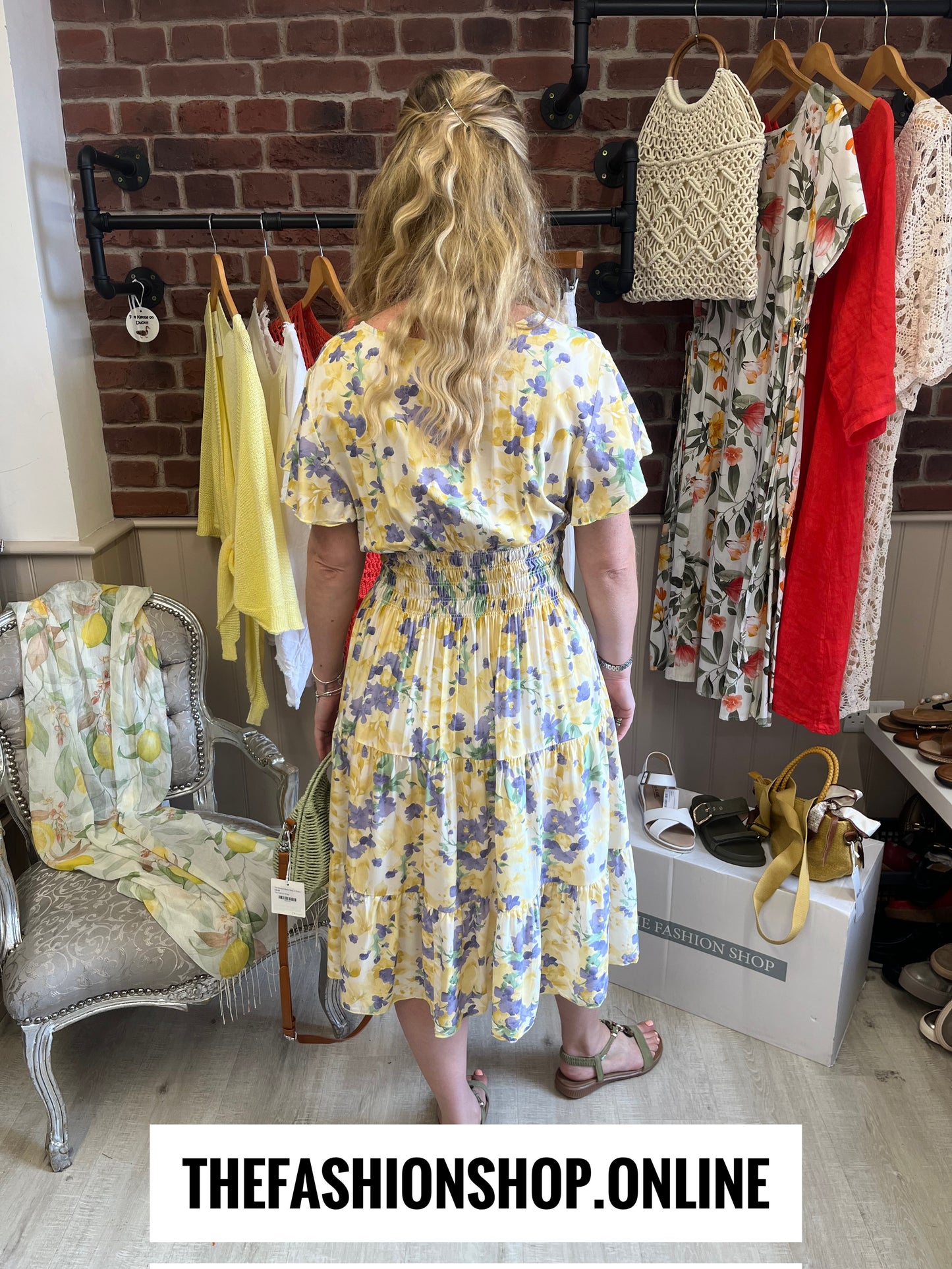 Harmony Yellow Lilac and Green Floral Midi V Neck Dress 10-18