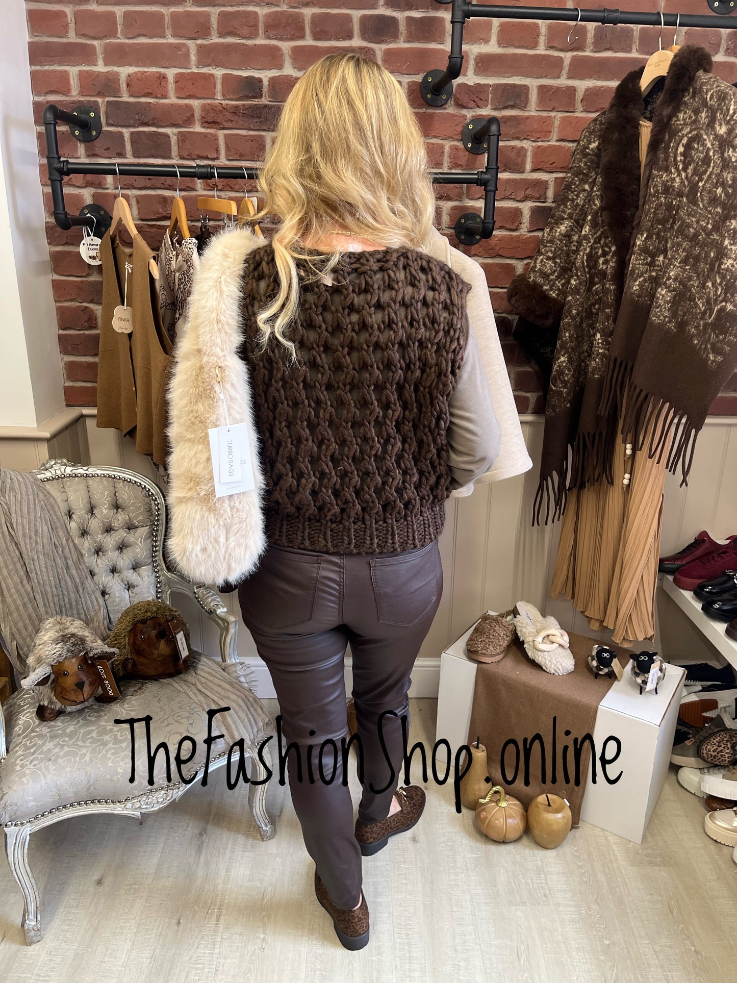 Nina brown wool mix chunky knit waistcoat 8-14