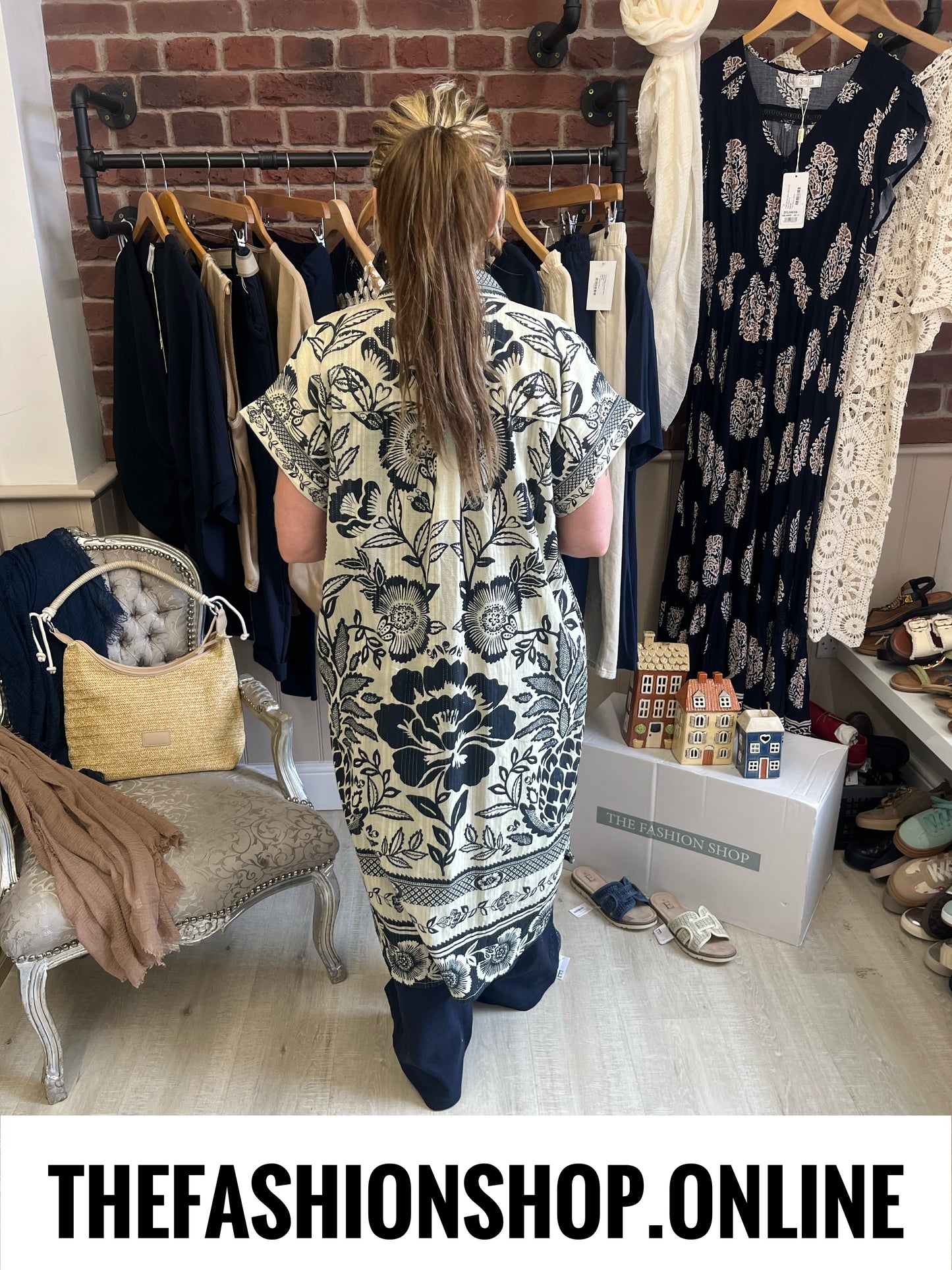 Katrina navy and ivory print shirt dress 8-14