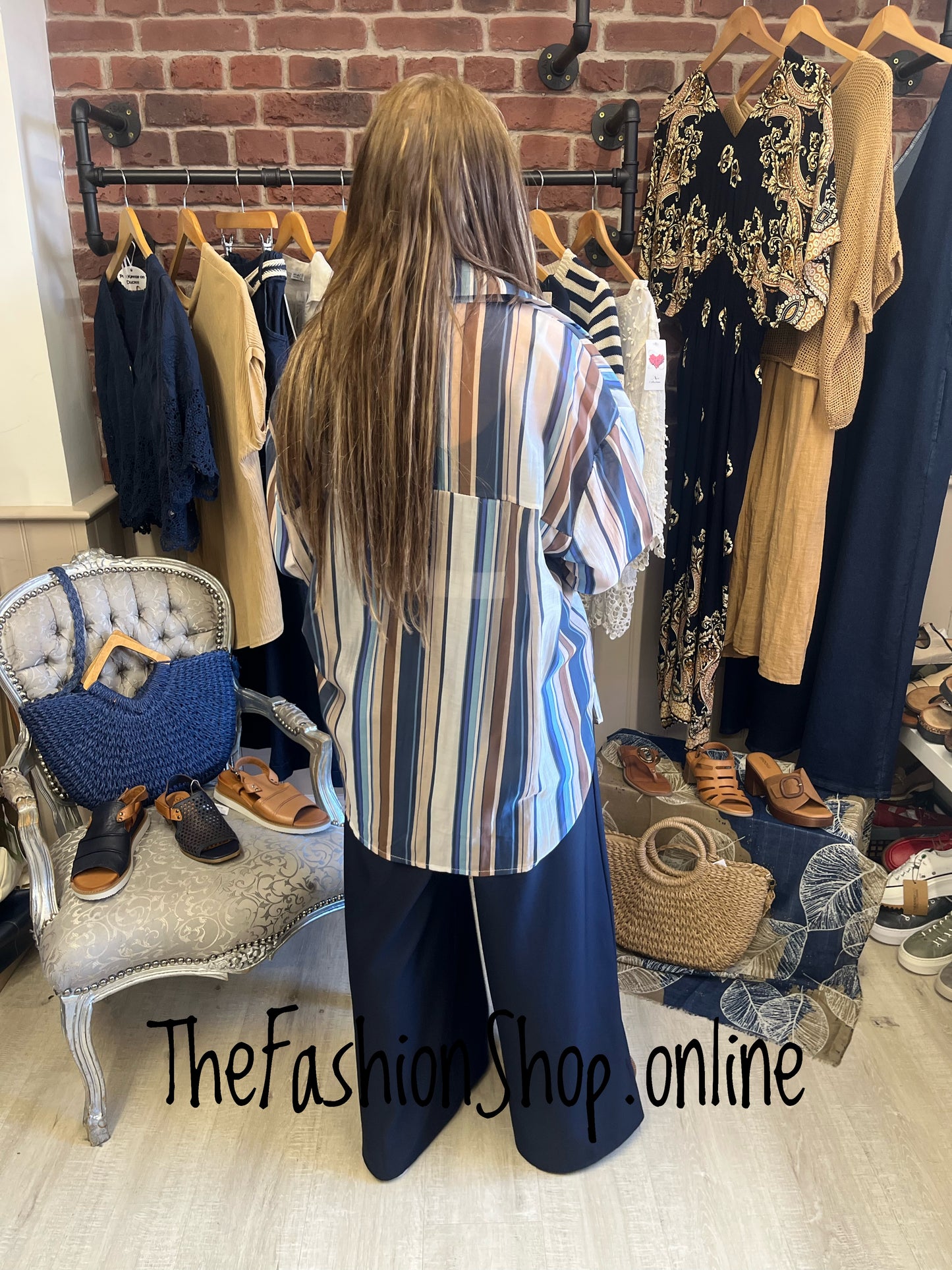 Madelaine navy wide leg trousers with belt 8-14