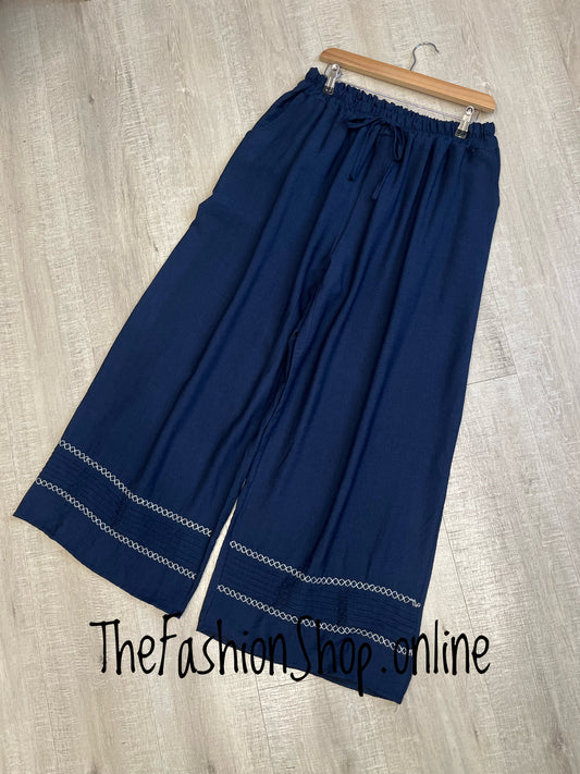 Elsie navy wide leg trousers 14-24