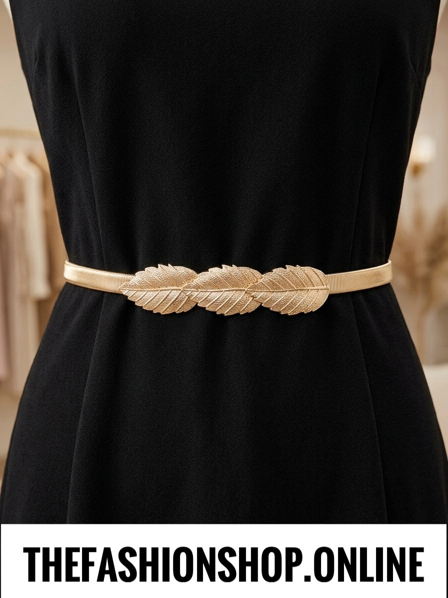 The Three Leaf Elasticated Belt in Gold