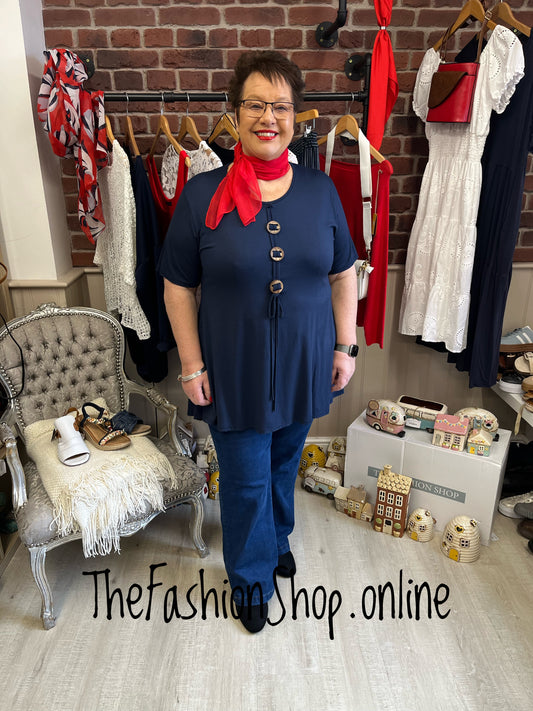 Lydia navy three button top 14-18