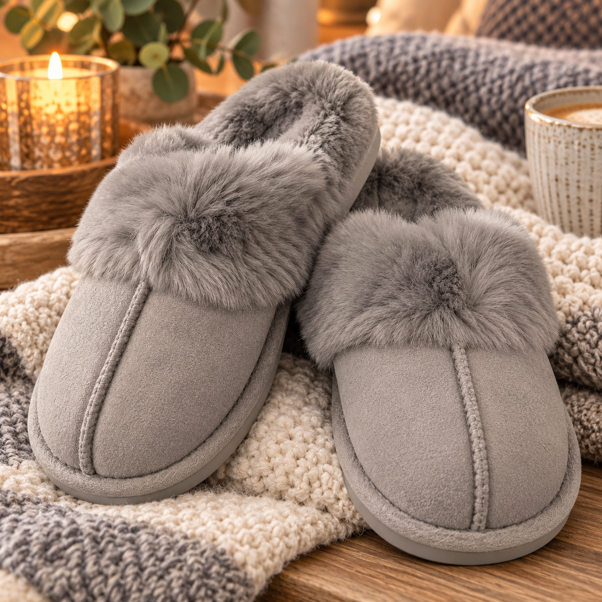 Lola grey faux fur slippers sizes 3-8 (36-41)