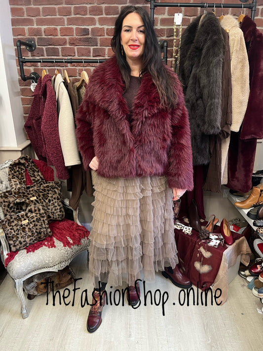 Charlie wine faux fur jacket 12-18