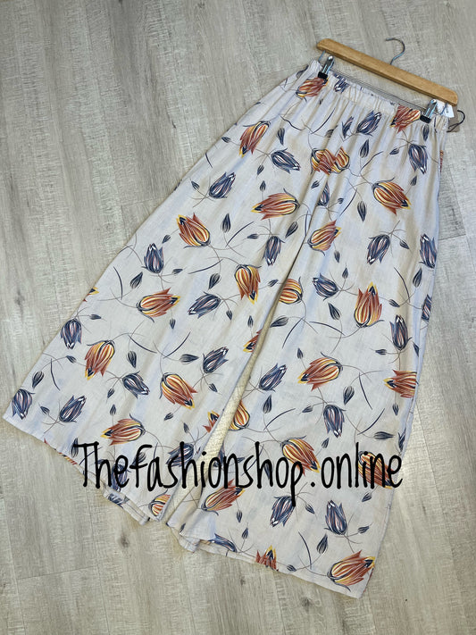 Polly beige linen mix wide leg trousers 10-16