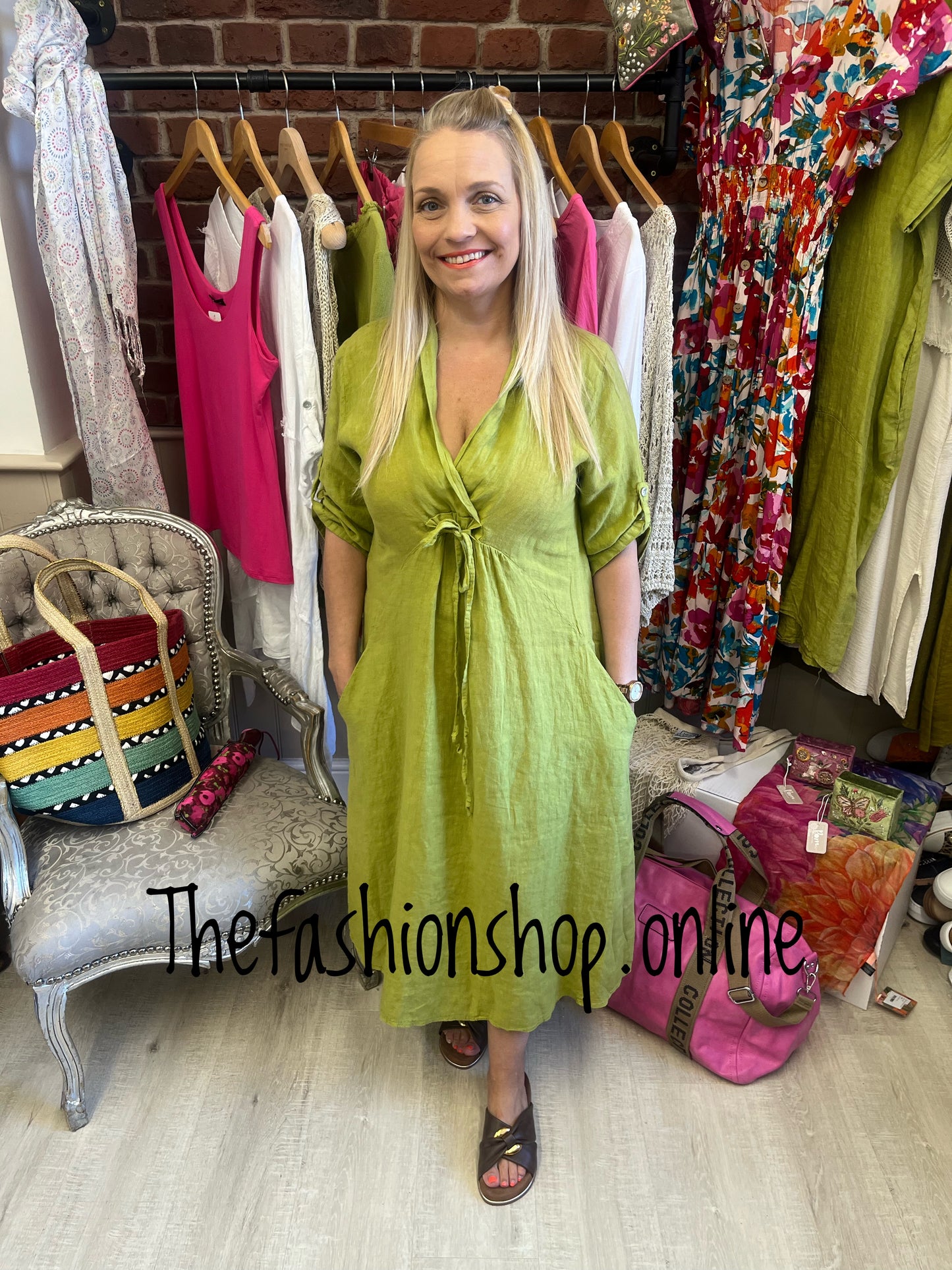 Lexi olive linen dress 8-14