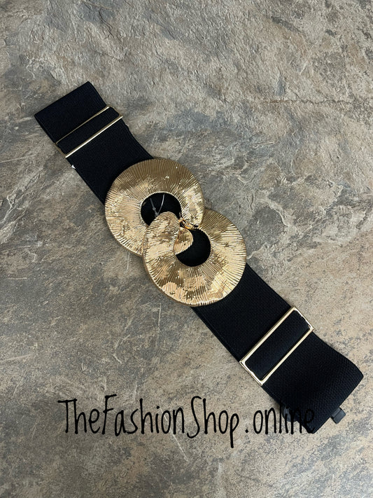 Black large buckle elasticated statement belt