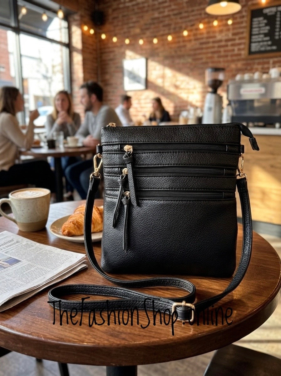 Maxine black multi pocket messenger bag