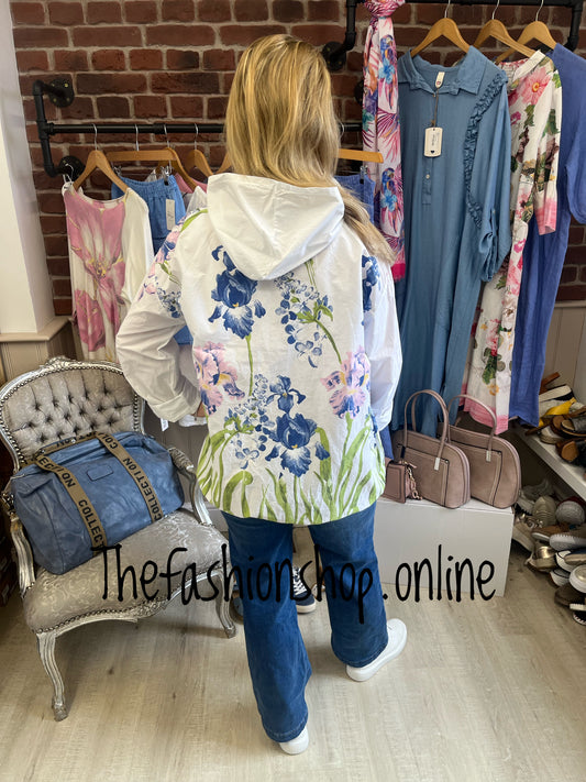 Maisie white floral lightweight cotton jacket 10-16