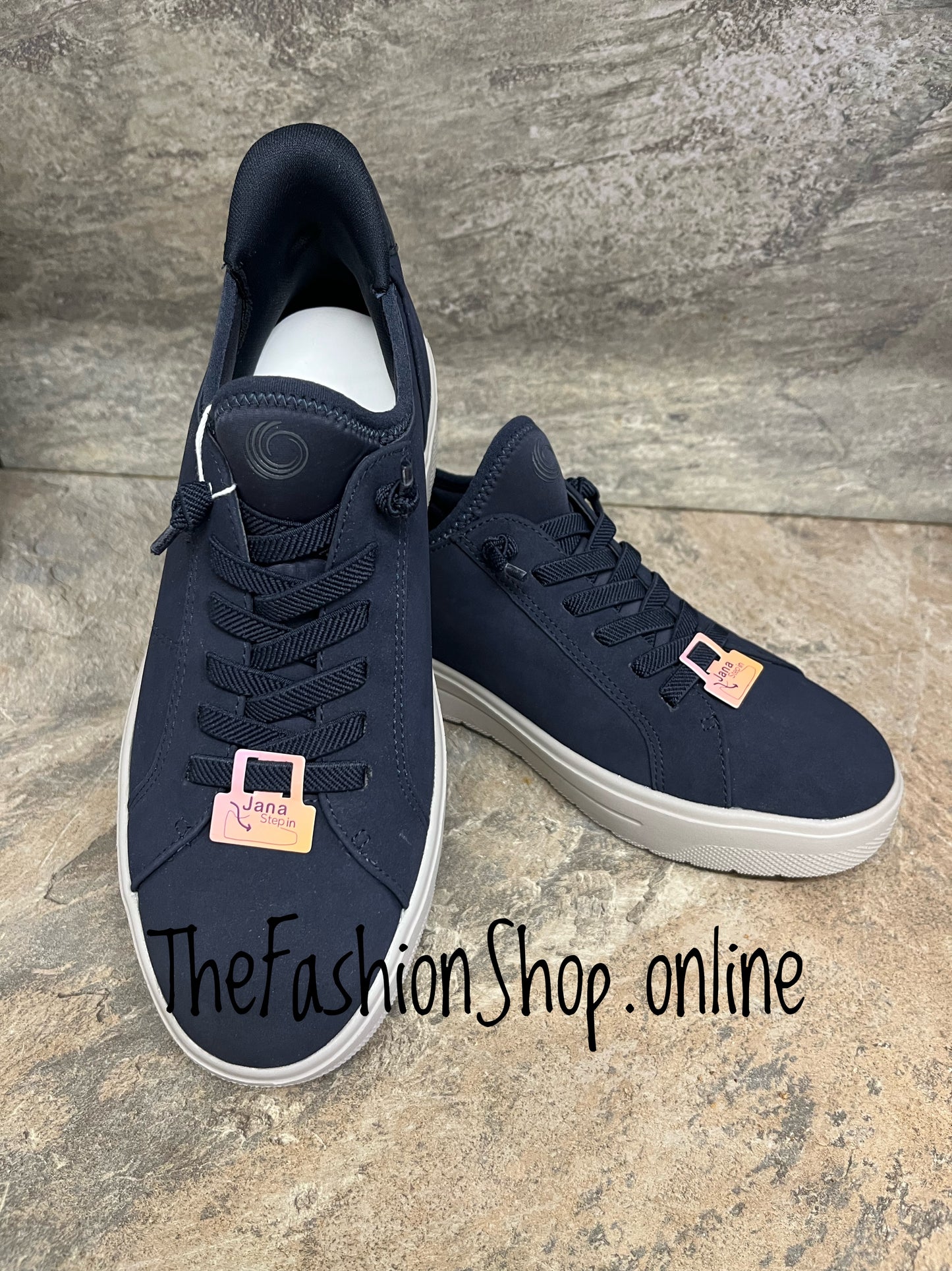 Jana navy vegan suede wide fit step in trainers sizes 4-8 (37-42)